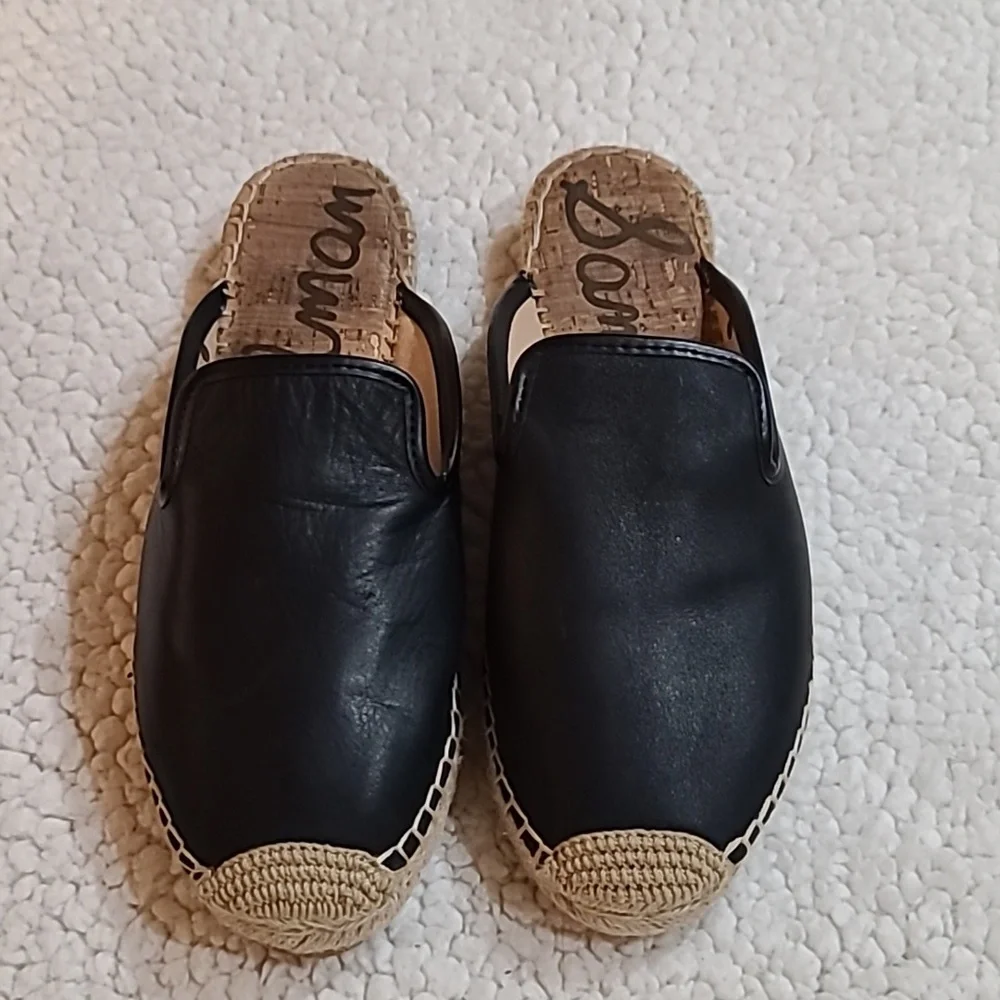 Sam Edelman Black Leather Espadrille Mules Size 8 - Picture 3 of 7
